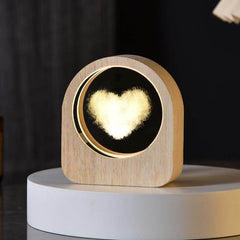 Crystal Ball Night Lamp with Wooden Frame, USB Powered System, 3D LED Sphere for Home and Office Décor