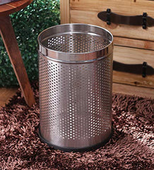 Stainless Steel 202 Perforated Design Open Top Dustbin - 25L | 10Inch (H) x 7 Inch (W) Silver Trash Can with Anti-skid Base | For Bathroom, Bedroom, Kitchen & Toilet or Commercial Use
