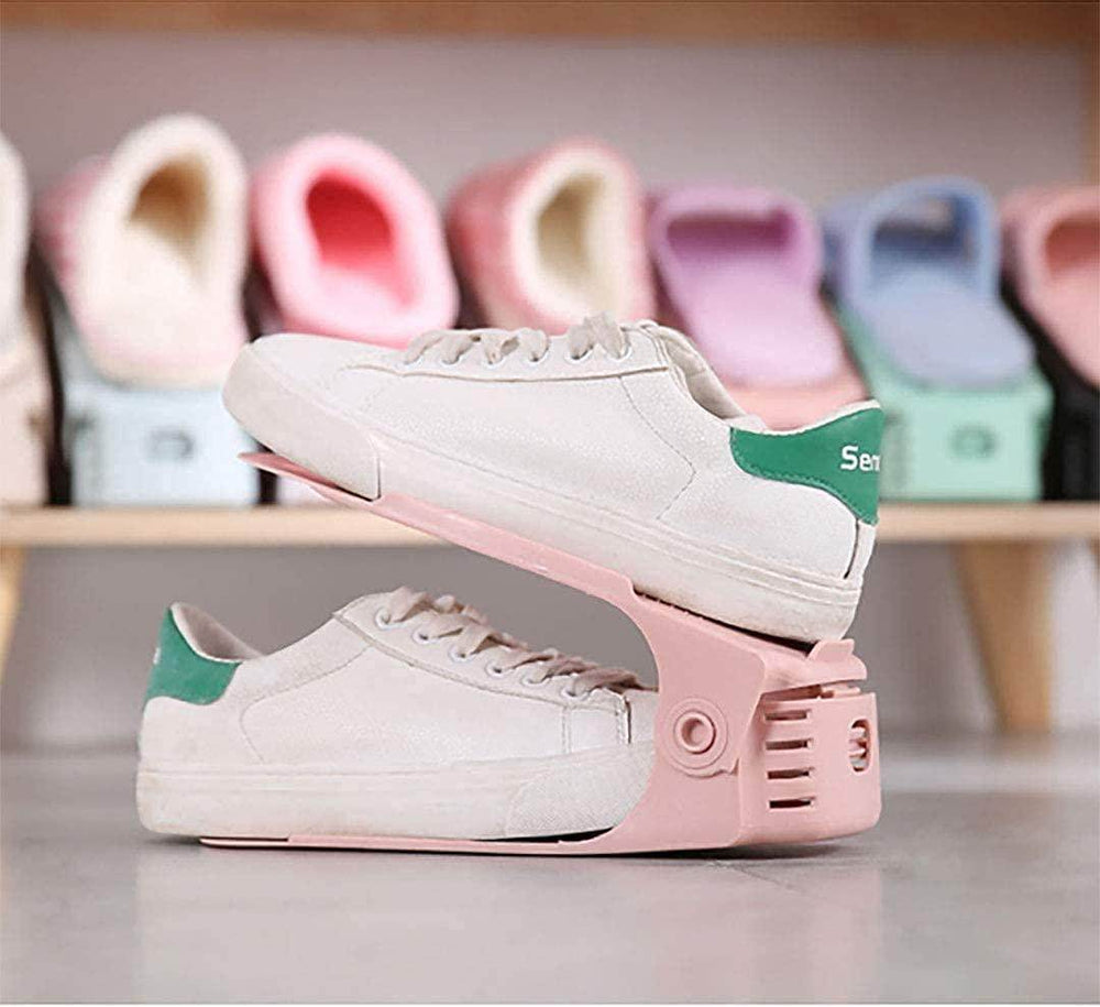 Plastic Shoe Slots Organizer Space Saver Double Deck Shoe Rack Adjustable Shoe Slots for Closet Organization (Pack of 2) (Multicolor)