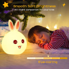 Cute Big Face Rabbit Silicone Beside Night Light For Kids, Color Changing Lamp Toddlers, Portable And Usb Rechargeable