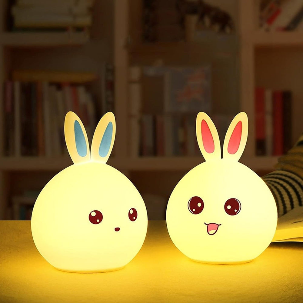 Cute Big Face Rabbit Silicone Beside Night Light For Kids, Color Changing Lamp Toddlers, Portable And Usb Rechargeable