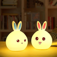 Cute Big Face Rabbit Silicone Beside Night Light For Kids, Color Changing Lamp Toddlers, Portable And Usb Rechargeable
