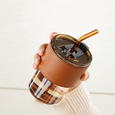 Glass Mug with Straw and Cover, 400 ml Capacity | Leakproof Glass Coffee Mug with Silicone Straw and Lid Tumbler