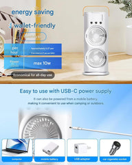 Double-Ended Spray cooler – USB Rechargeable, 3-Speed Oscillating Fan with Remote, LED Light & Ice Cooling 4000mAh