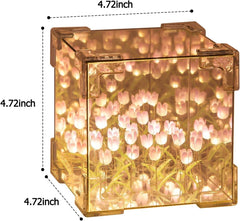 GARDINO Infinity Mirror Tulip Cube LED Lamp - 20 LED Flower Lights, Dual-Purpose Tabletop & Mirror Decor
