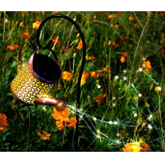 Solar Lights Outdoor Decorative, Solar Lantern Outdoor Hanging Waterproof Hollowed-Out Design, Decorative Retro Metal Solar Light with Hook