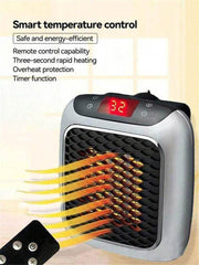 Handy Heater Turbo 800 Watts Outlet Small Space Heater with Adjustable Thermostat, Programmable 12-Hour Timer, Auto Shut Off - Quiet & Space-Saving Mini Heater