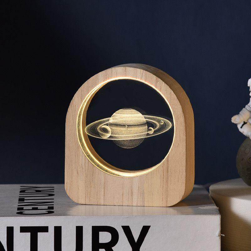 Crystal Ball Night Lamp with Wooden Frame, USB Powered System, 3D LED Sphere for Home and Office Décor