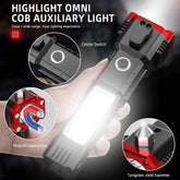 Portable Rechargeable Torch LED Flashlight Long Distance Beam Range with Power Bank, Hammer and Strong Magnets,