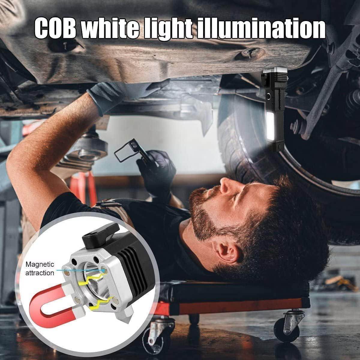 Portable Rechargeable Torch LED Flashlight Long Distance Beam Range with Power Bank, Hammer and Strong Magnets,