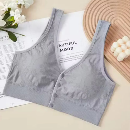 Plus Size Front Open Wireless Floral Bra – Soft Cotton Comfort for Women