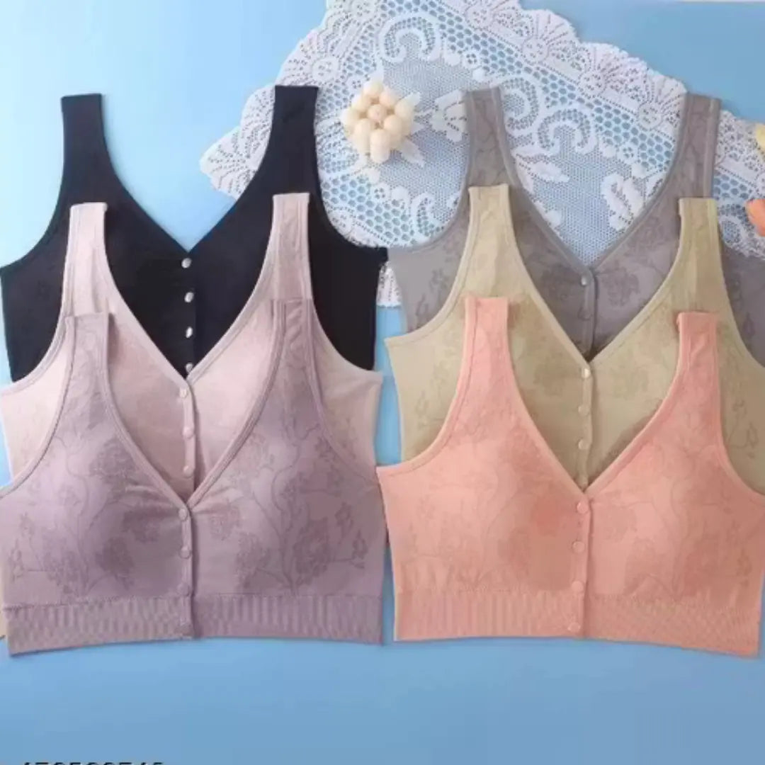 Plus Size Front Open Wireless Floral Bra – Soft Cotton Comfort for Women