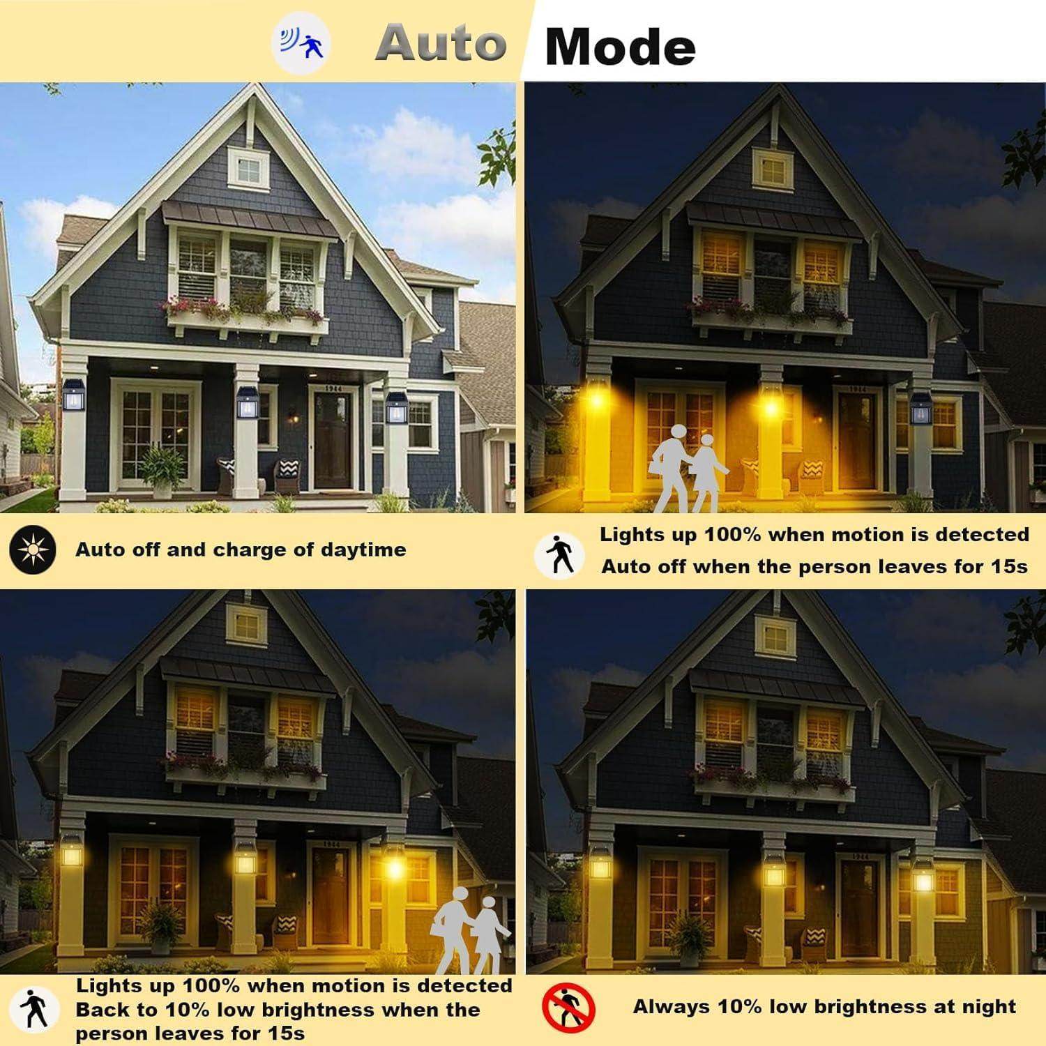 Solar Wall Lights Outdoor, Wireless Outdoor Solar Lamp Fixture, Solar Wall Lantern with 3 Modes & Motion Sensor, Waterproof Exterior Lighting (Home Lamp 1 PCS )