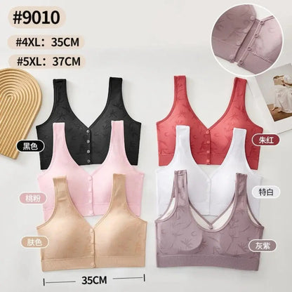 Plus Size Front Open Wireless Floral Bra – Soft Cotton Comfort for Women