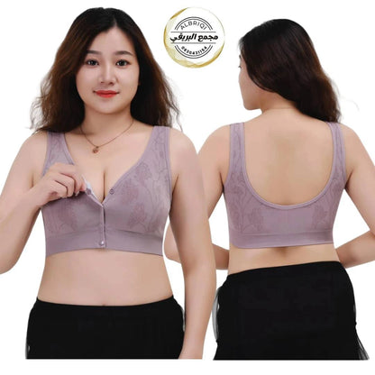 Plus Size Front Open Wireless Floral Bra – Soft Cotton Comfort for Women