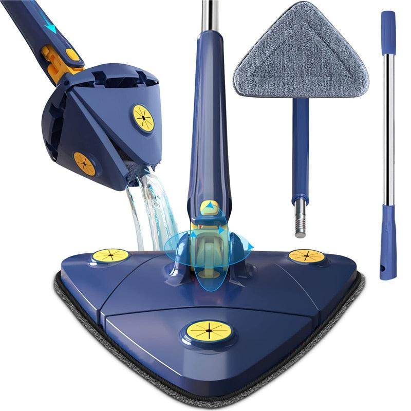 360 Degree Rotatable Adjustable Triangle Cleaning Mop with Stainless Steel Long Handle Push-Pull Squeezing Cleaning Mop Dry & Wet Mop Floor Windows Ceiling