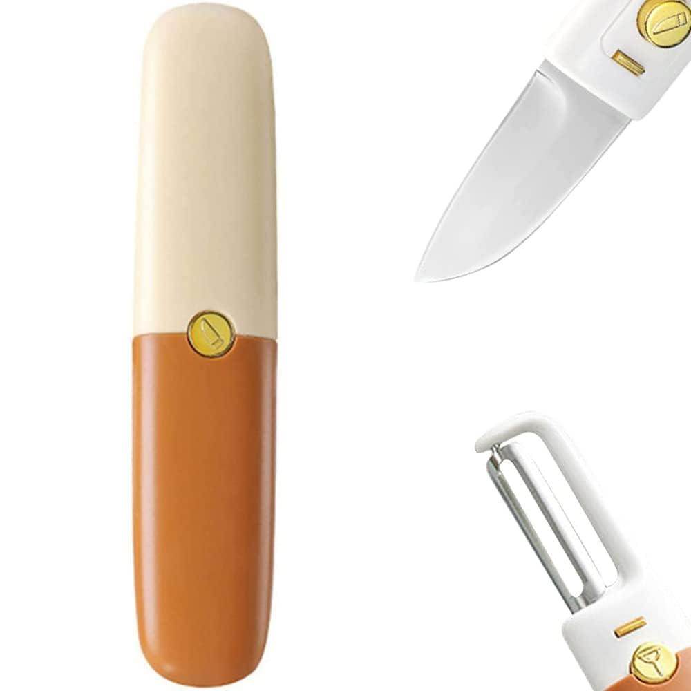 Vegetable Peeler 2 in 1 Stainless Steel Potato Peeler with Knife Fruit Knife Peeler, Vegetable Peeler Dual-Use Knife, Outdoor Kitchen Tools Camping Hiking Portable Peeling