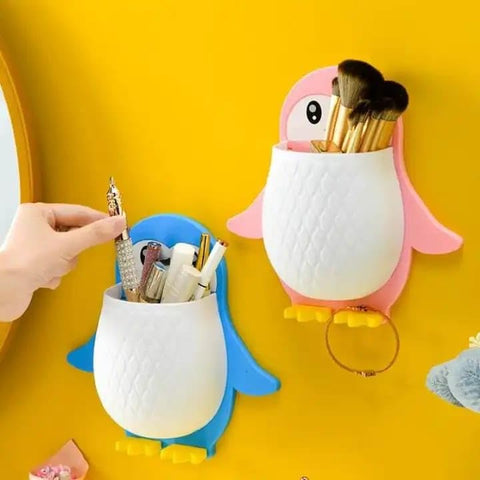 Wall Mounted Penguin Design Organizer, Multi-Function Holder for Toothpaste, Remote, Mobile, Pencil, and Bathroom Essentials
