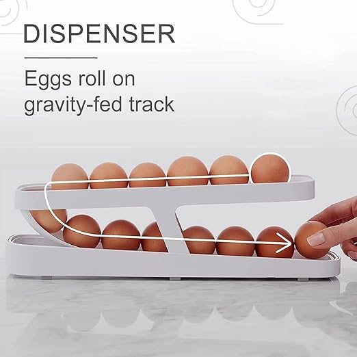 2-Tier Rolling Egg Dispenser | Space-Saving & Durable Polypropylene Egg Storage | Holds 12-14 Eggs with Gravity-Fed Design