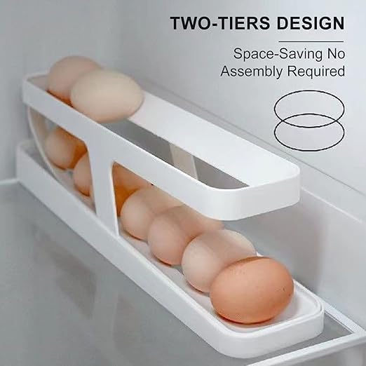 2-Tier Rolling Egg Dispenser | Space-Saving & Durable Polypropylene Egg Storage | Holds 12-14 Eggs with Gravity-Fed Design
