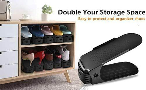 Plastic Shoe Slots Organizer Space Saver Double Deck Shoe Rack Adjustable Shoe Slots for Closet Organization (Pack of 2) (Multicolor)