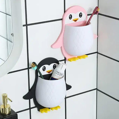 Wall Mounted Penguin Design Organizer, Multi-Function Holder for Toothpaste, Remote, Mobile, Pencil, and Bathroom Essentials