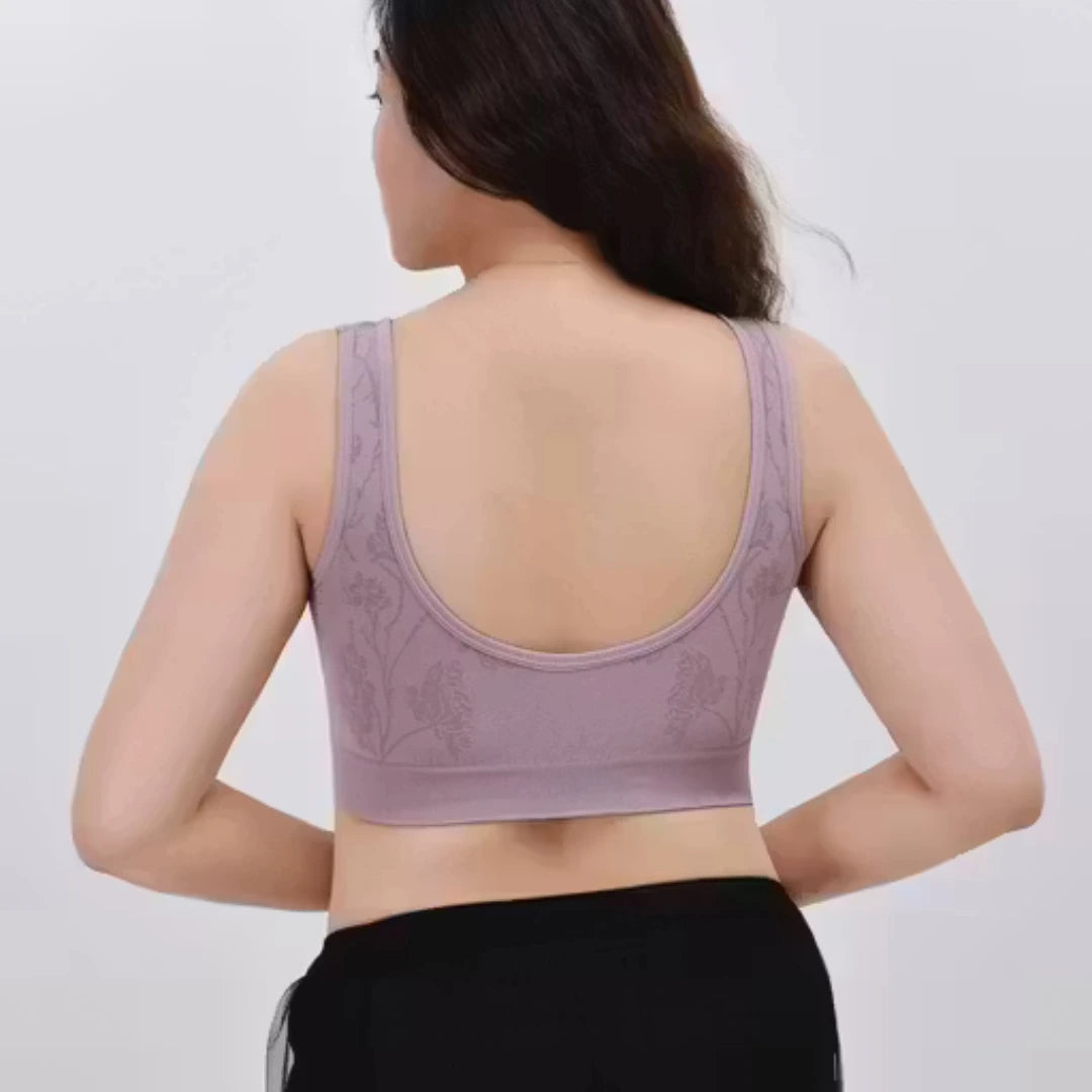 Plus Size Front Open Wireless Floral Bra – Soft Cotton Comfort for Women