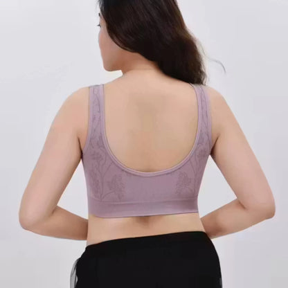 Plus Size Front Open Wireless Floral Bra – Soft Cotton Comfort for Women