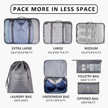 7 Pcs Travel Organizer Pouch Set | Packing Cubes for Clothes, Shoes, Toiletries, and Cosmetics | Space-Saving Travel Bags for Organized Packing