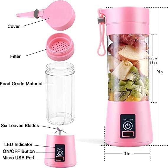 Mini Blender Fruit Mixer Machine Portable Electric Juicer grinder Cup 380ML Personal Blender Smoothie Maker USB Rechargeable (Multicolour)