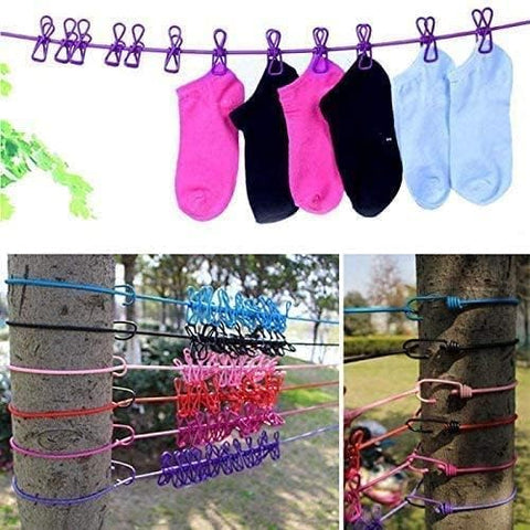 Elastic Clothes Drying Rope with Clips, Non-Slip Clothesline for Indoor and Outdoor Use (Pack of 2)