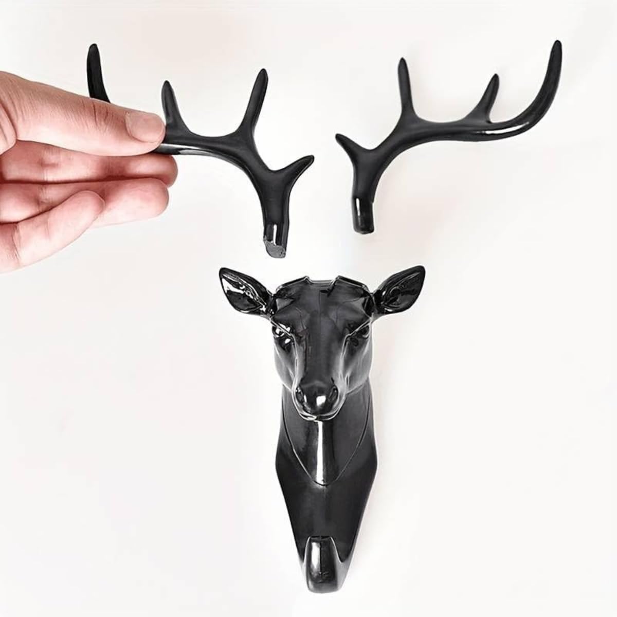 1 PCS Deer Head Hanging Hook, Self-Adhesive Wall Hook for Bags, Keys, and More | Rustic Wildlife-Inspired Decorative Holder (Black)