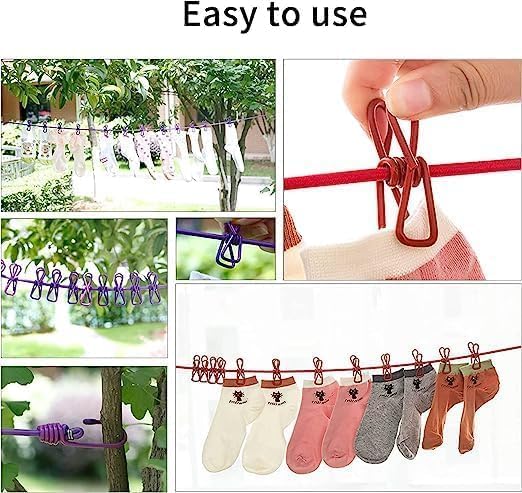 Elastic Clothes Drying Rope with Clips, Non-Slip Clothesline for Indoor and Outdoor Use (Pack of 2)