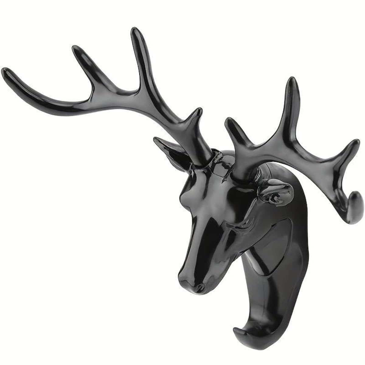 1 PCS Deer Head Hanging Hook, Self-Adhesive Wall Hook for Bags, Keys, and More | Rustic Wildlife-Inspired Decorative Holder (Black)