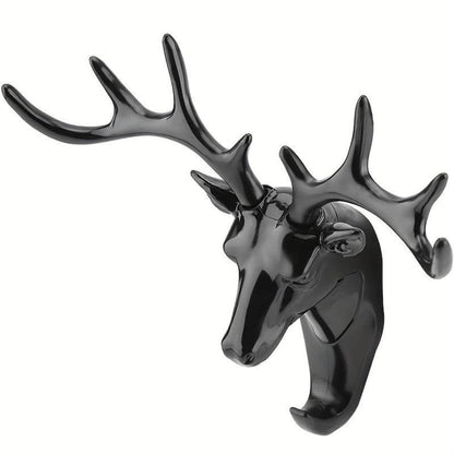 1 PCS Deer Head Hanging Hook, Self-Adhesive Wall Hook for Bags, Keys, and More | Rustic Wildlife-Inspired Decorative Holder (Black)