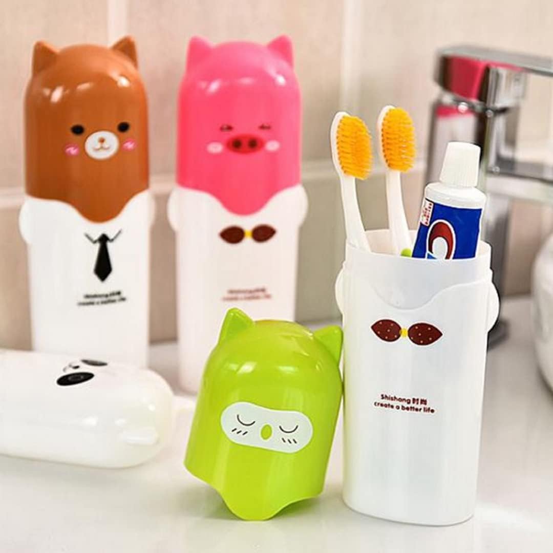 Portable Cartoon Animal Toothbrush Holder - Travel & Bathroom Storage (Pack of 2)