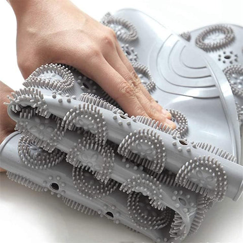 Anti-Skid Bathroom Shower Mat | Non-Slip Foot Pad with Suction Cups & Drain Holes | Soft Silicone Foot Massager Scrubber (Round)
