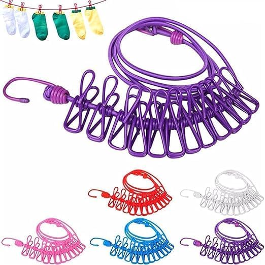 Elastic Clothes Drying Rope with Clips, Non-Slip Clothesline for Indoor and Outdoor Use (Pack of 2)