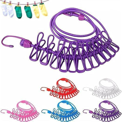 Elastic Clothes Drying Rope with Clips, Non-Slip Clothesline for Indoor and Outdoor Use (Pack of 2)