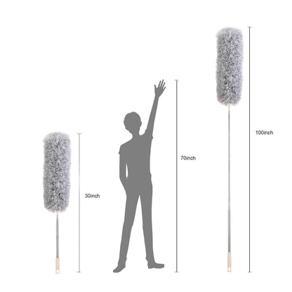 Microfiber Feather Duster Extendable Fan Cleaning Duster with 100 inches Expandable Pole Handle Washable Duster for High Ceiling Fans, Window Blinds, Furniture (Grey)