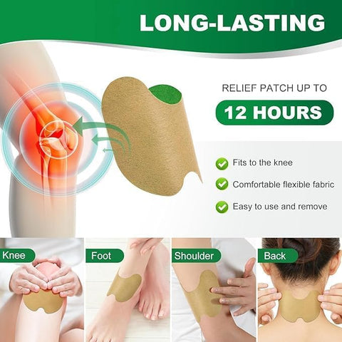 Herbal Knee Pain Relief Patch – Natural Chinese Heating Pads for Joint, Muscle & Arthritis Pain – Quick Relief Plaster for Back, Knee & Body Aches