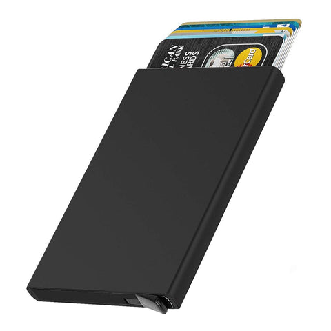Black RFID Blocking Aluminium Pop-Up Card Holder – Secure Debit/Credit/ATM Wallet for Men & Women
