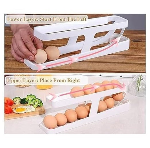 2-Tier Rolling Egg Dispenser | Space-Saving & Durable Polypropylene Egg Storage | Holds 12-14 Eggs with Gravity-Fed Design