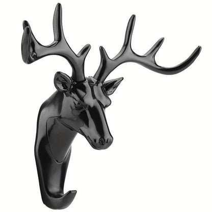 1 PCS Deer Head Hanging Hook, Self-Adhesive Wall Hook for Bags, Keys, and More | Rustic Wildlife-Inspired Decorative Holder (Black)