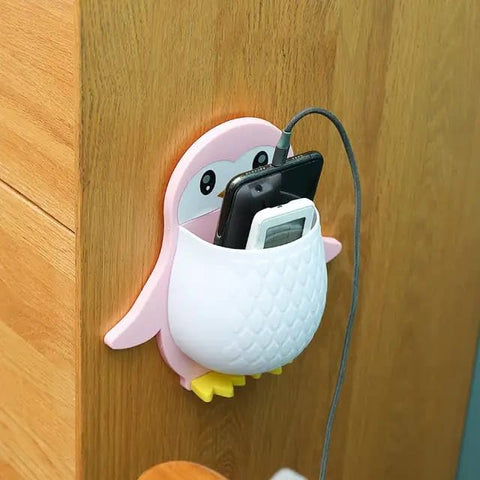 Wall Mounted Penguin Design Organizer, Multi-Function Holder for Toothpaste, Remote, Mobile, Pencil, and Bathroom Essentials