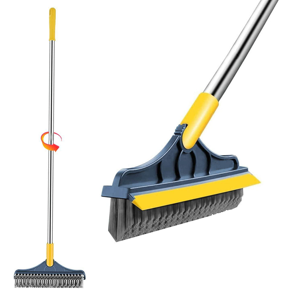 2-in-1 Bathroom Cleaning Brush with Floor Scrubber & Wiper 120 Rotating Head Long Handle Perfect for Cleaning Hard Floors