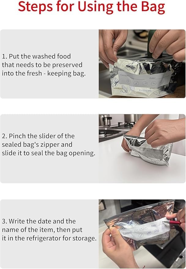 10 PCS Reusable Aluminum Food Storage Bags | Stand-Up Foil Zip Lock Pouches | Leakproof & Resealable Fresh-Keeping Bags for Vegetables, Fruits, Snacks & Meat