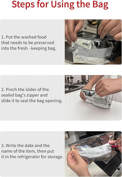 10 PCS Reusable Aluminum Food Storage Bags | Stand-Up Foil Zip Lock Pouches | Leakproof & Resealable Fresh-Keeping Bags for Vegetables, Fruits, Snacks & Meat