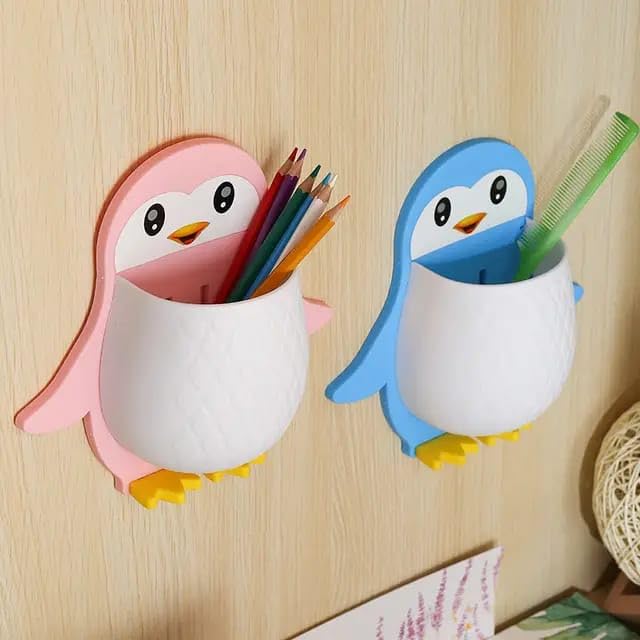 Wall Mounted Penguin Design Organizer, Multi-Function Holder for Toothpaste, Remote, Mobile, Pencil, and Bathroom Essentials