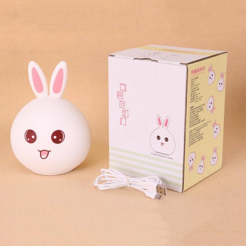 Cute Big Face Rabbit Silicone Beside Night Light For Kids, Color Changing Lamp Toddlers, Portable And Usb Rechargeable
